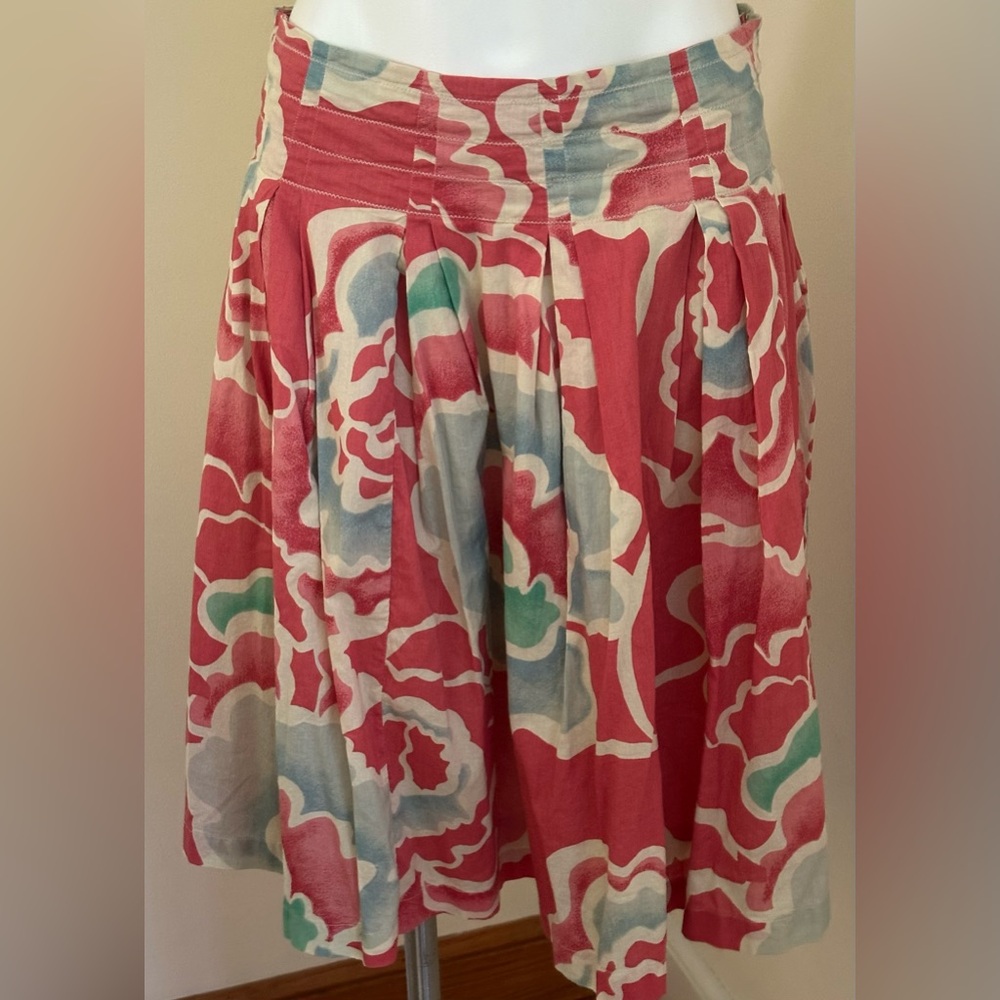 Anthropologie Pink Green Blue & Green Cream Bubble Skirt coverstitching Sz 6